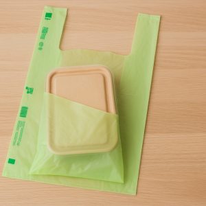 pachet de mancare pentru birou in punga biodegradabile verde